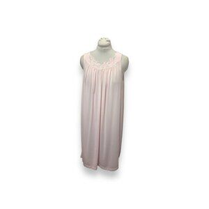 Vintage Shadowline Women’s Sleeveless Floral Embroidered Nylon Nightgown Pink L
